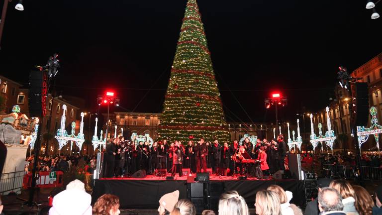 Centinaia di persone in piazza Saffi per l’accensione di “Forlì che brilla” FOTO