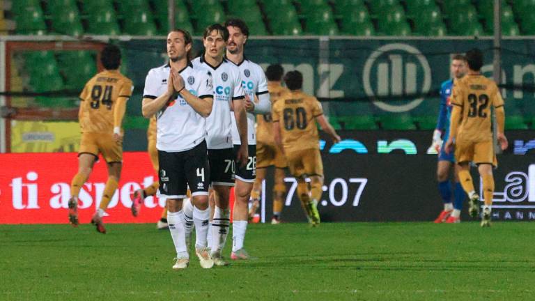 Michele Castagnetti, Matteo Francesconi e Matteo Piacentini durante Cesena-Spezia 2-3 (Zanotti)