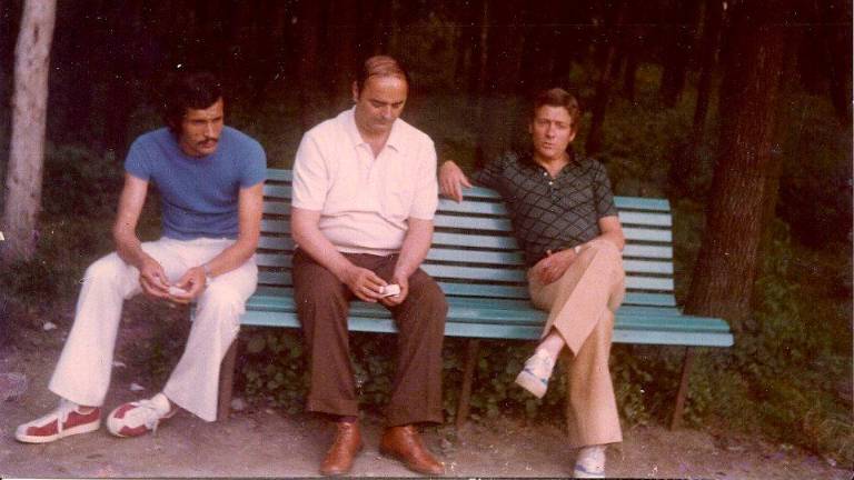 Vittorio Casali nel ritiro 1972-1973 con Giampiero Ceccarelli e il tecnico Gigi Radice