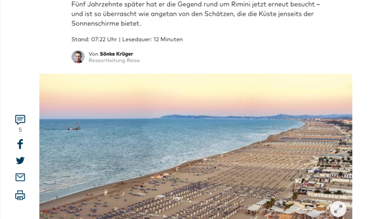 Rimini e la Riviera Romagnola sul quotidiano tedesco “Welt am Sonntag”