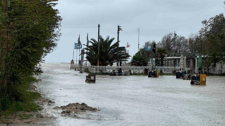 Cesenatico, cassonetti ribaltati dal vento (foto Gianmaria Zanotti)