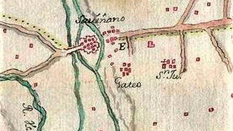 La cartina militare con gli accampamenti per le truppe spagnole segnalati attorno a “Gateo”