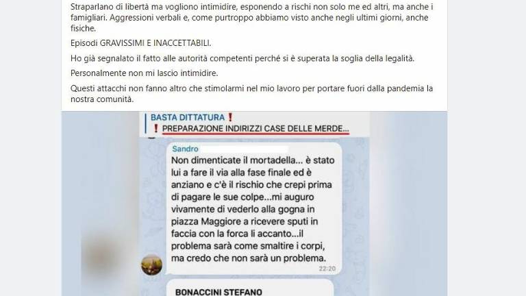 No vax minacciano Bonaccini e il governatore segnala tutto alle autorità