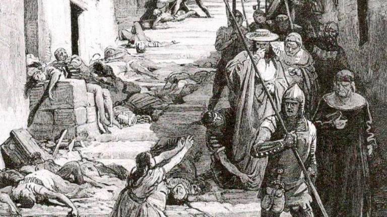 Una stampa che racconta la terribile strage a Cesena nel 1377