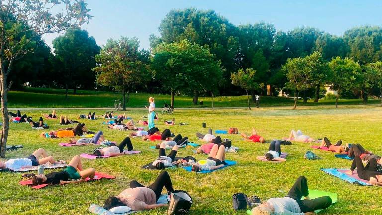 Una lezione di yoga al parco