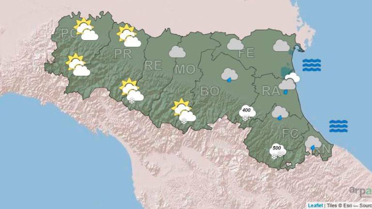 Le previsioni Arpae per sabato 22 novembre