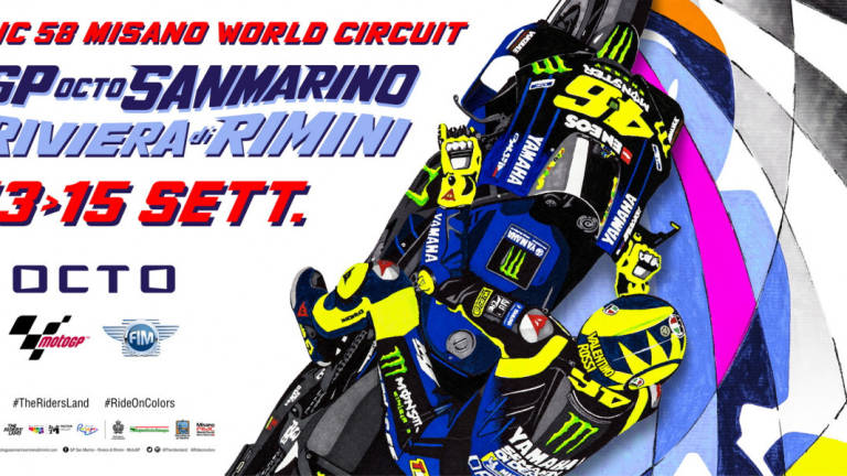 Motogp, il poster della gara di Misano omaggio ai 40 anni di Vale Rossi